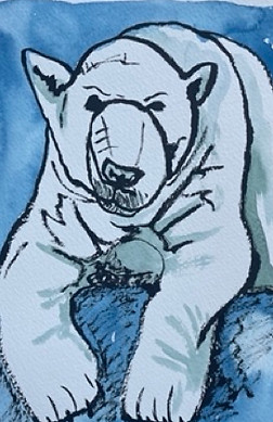Line and wash painting of a polar bear. Join our Line and Wash Online Art Course—a creative journey with 20 short videos of 20 minutes or less. Perfect for those short on time, this course introduces the dynamic technique of line and wash. Ideal for all skill levels, experience the unique blend of expressive ink lines and vibrant watercolor washes. Ignite your creativity with quick and impactful artistic techniques. Join our online art class designed for those yearning to make art within busy schedules. Unleash your artistic potential today!