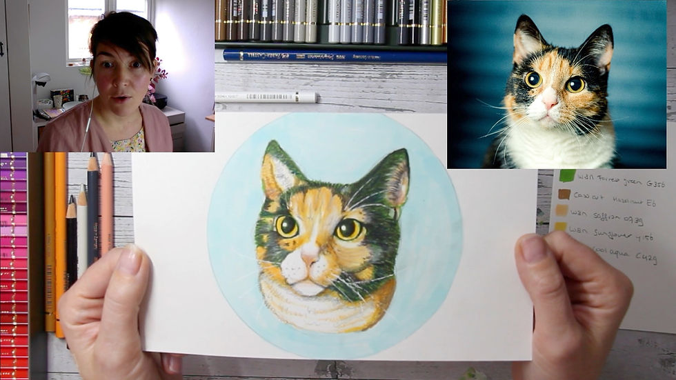 One of Irene's art classes were we are learning to draw a cat in colour pencils