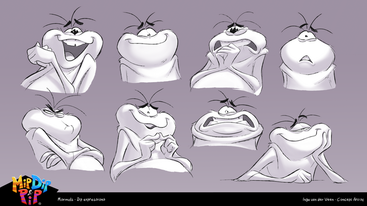 Character Design by Inge van der Veen. Mormols. Dip expressions. Mip, Dip and Pip