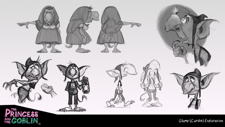 Character Design by Inge van der Veen. Princess and the Goblin. Curdie. Glump.