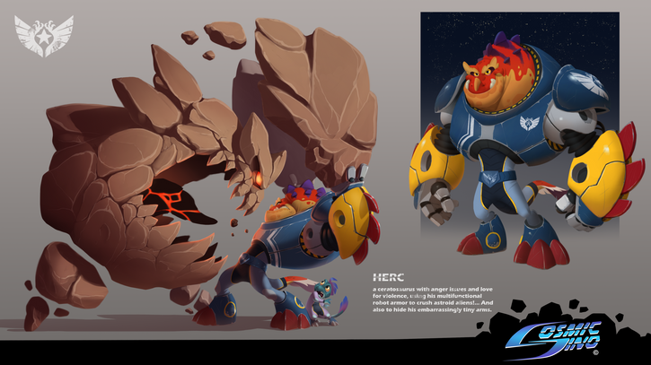 Cosmic Dino, Character Design by Inge van der Veen, Herc, Space, Astroid