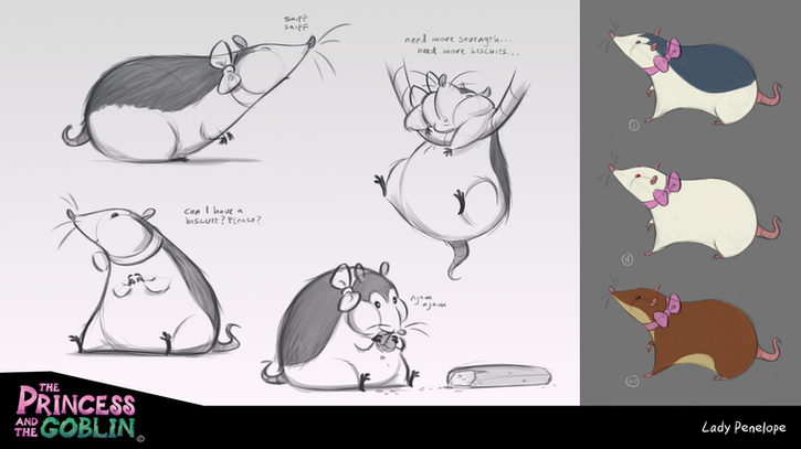 Character Design by Inge van der Veen. Princess and the Goblin. Irene. Lady Penelope. Pet rat