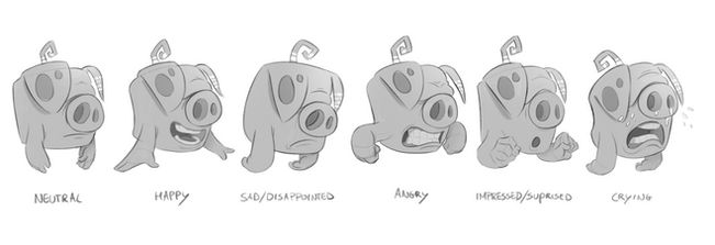 The Groundhog with the Backward-facing face, inge van der veen, character design, concept art, chickenhare, piggy, pig squeak, expression