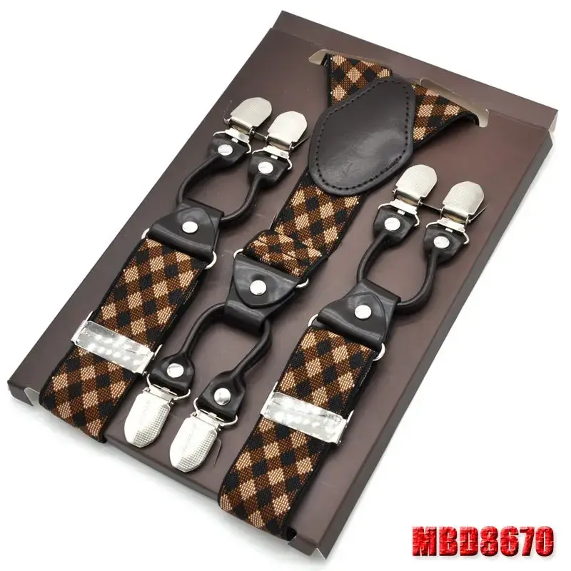 Thumbnail: Men’s Adjustable Leather Braces – Jacquard Suspenders, 6 Clips, 8 Colors