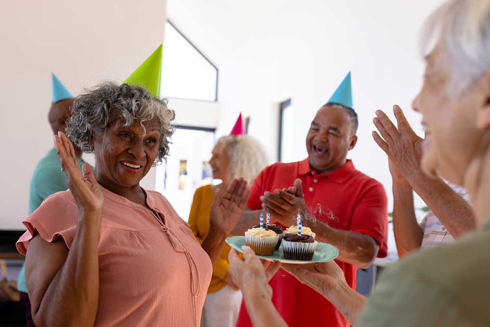 Elders partying together to celebrate their friend's birthday.