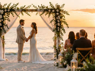 Vows exchanged as the sun sets over a serene beach. An idyllic backdrop for their intimate microwedding.