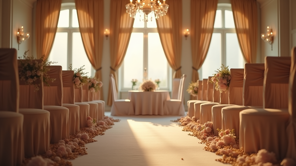 Close-up view of a beautifully decorated wedding reception hall