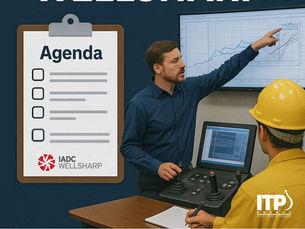 Instructor guiding oil & gas professionals through IADC WellSharp training with simulator and course agenda.