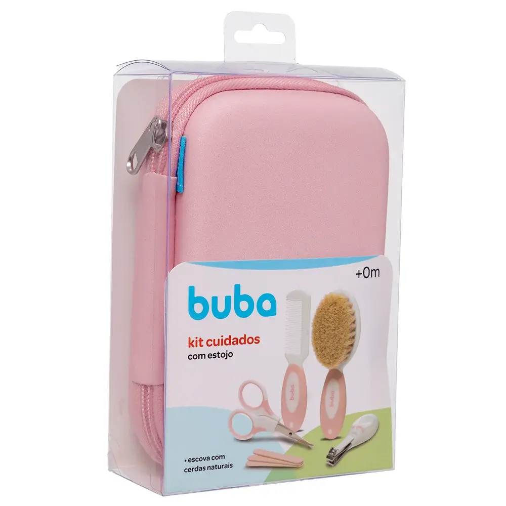 Kit Higiene Cuidados Bebê C/estojo Tesoura Pente Rosa Buba
