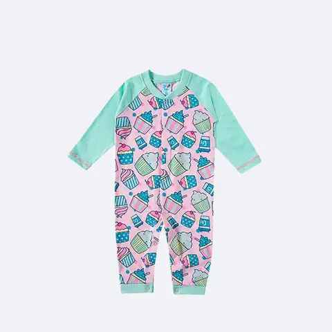 Pijama Macacão Bebê Longo Cupcake Rosa e Verde - Tip Top