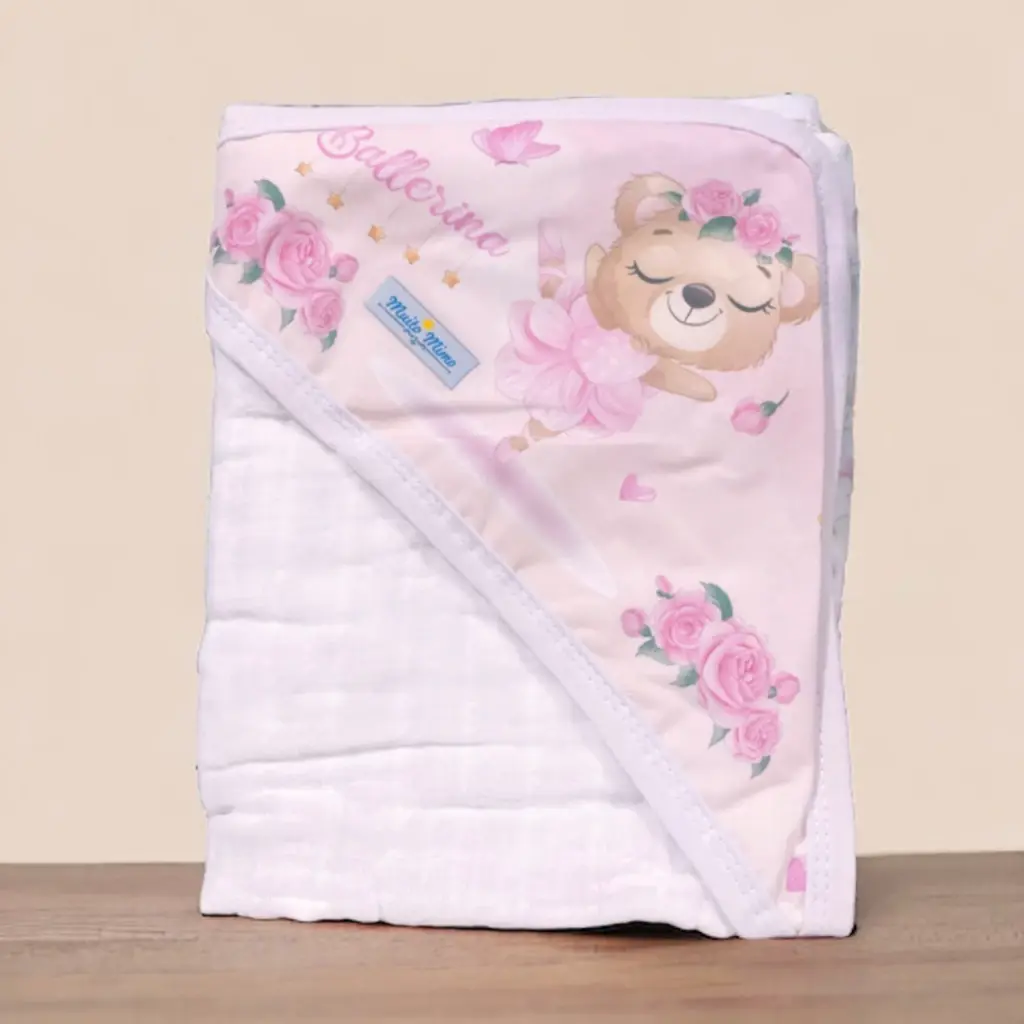Toalha fralda com capuz - Rosa 70 cm x 1,08 m