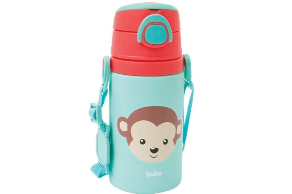 Garrafinha Alumínio com Canudo Animal fun Macaco - Buba