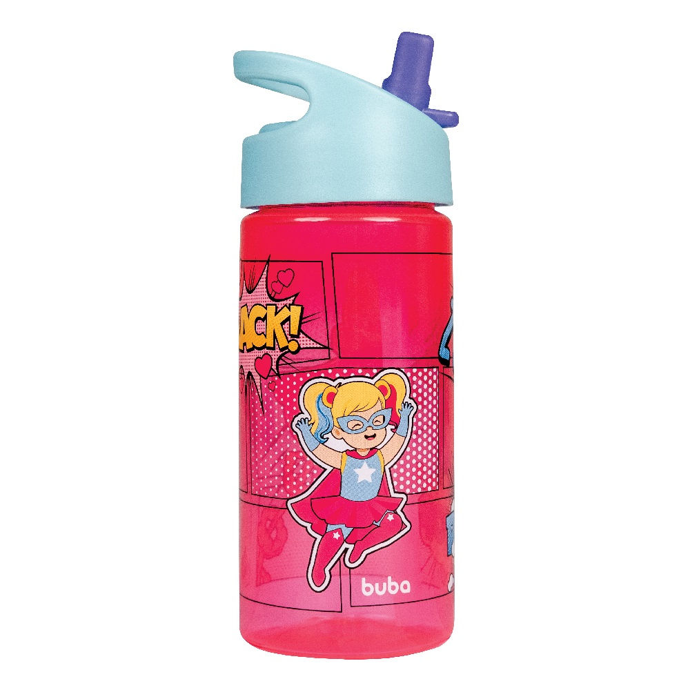 cópia de Garrafinha com Canudo 380ml Super heroína rosa  - Buba