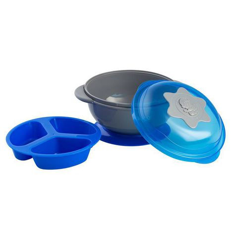 Kit Refeição Prato com divisórias e ventosa Azul - Clingo