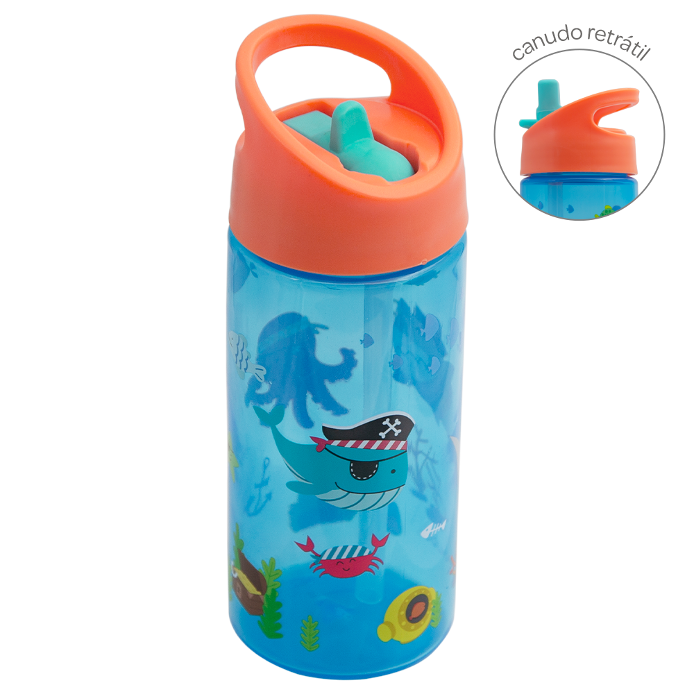 Garrafinha com Canudo 380ml Aventuras Pirata - Buba