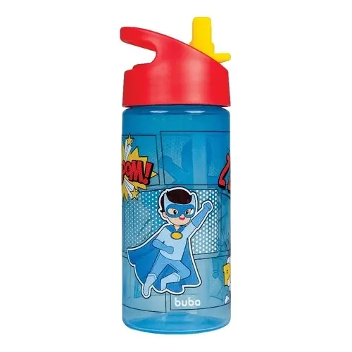 Garrafinha com Canudo 380ml Super heróis Azul - Buba