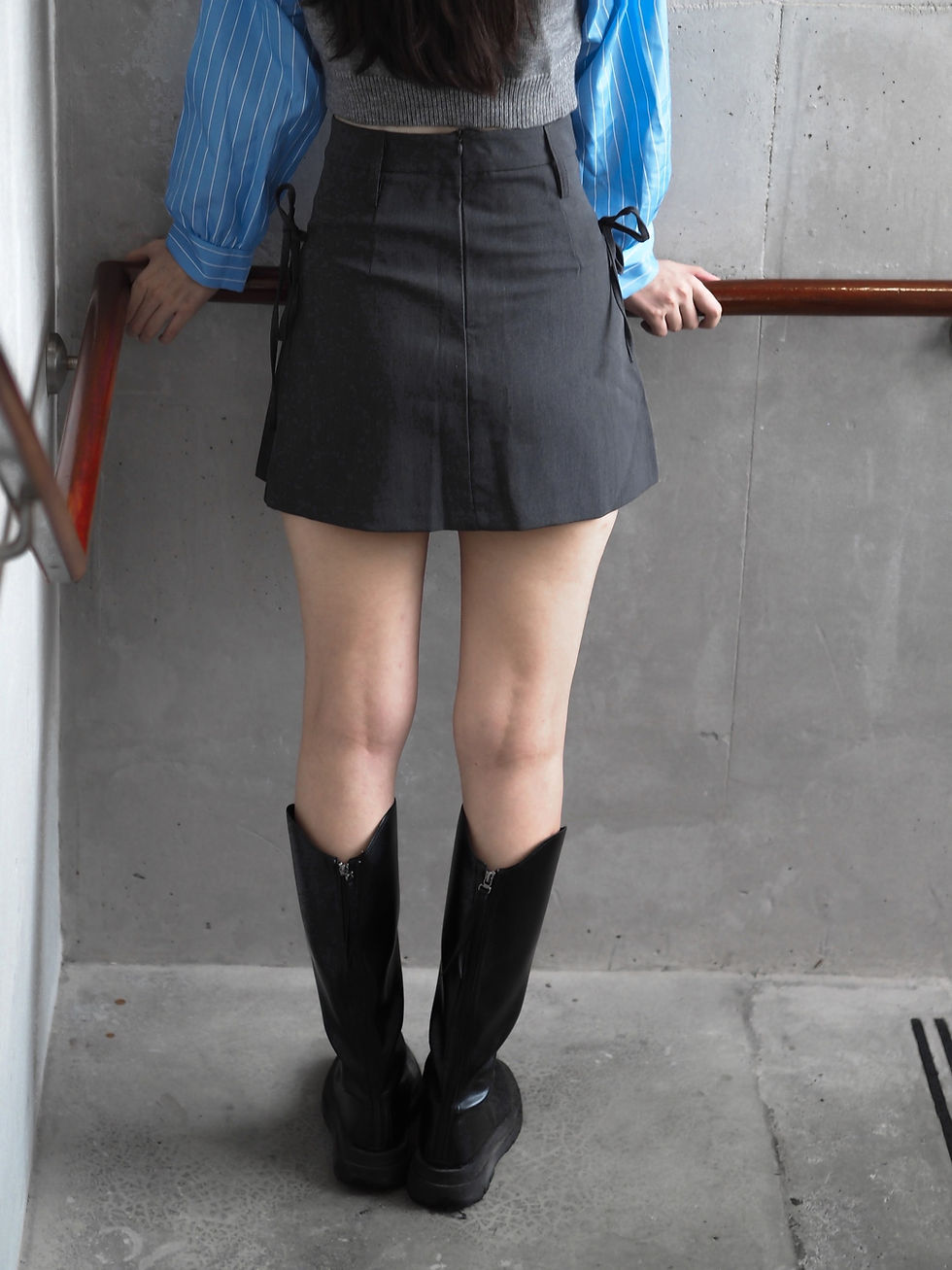 Thumbnail: Baddie Double Ribbon Pleated Skirt (BLACK)