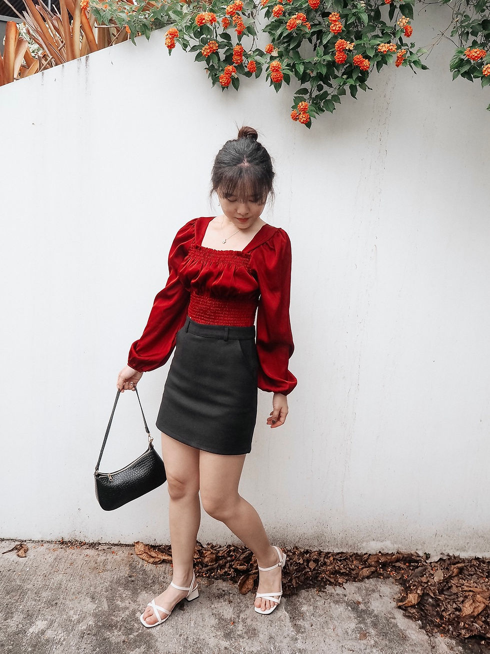Thumbnail: La Martelle Satin Square Neck Peplum Top [RUBY RED]
