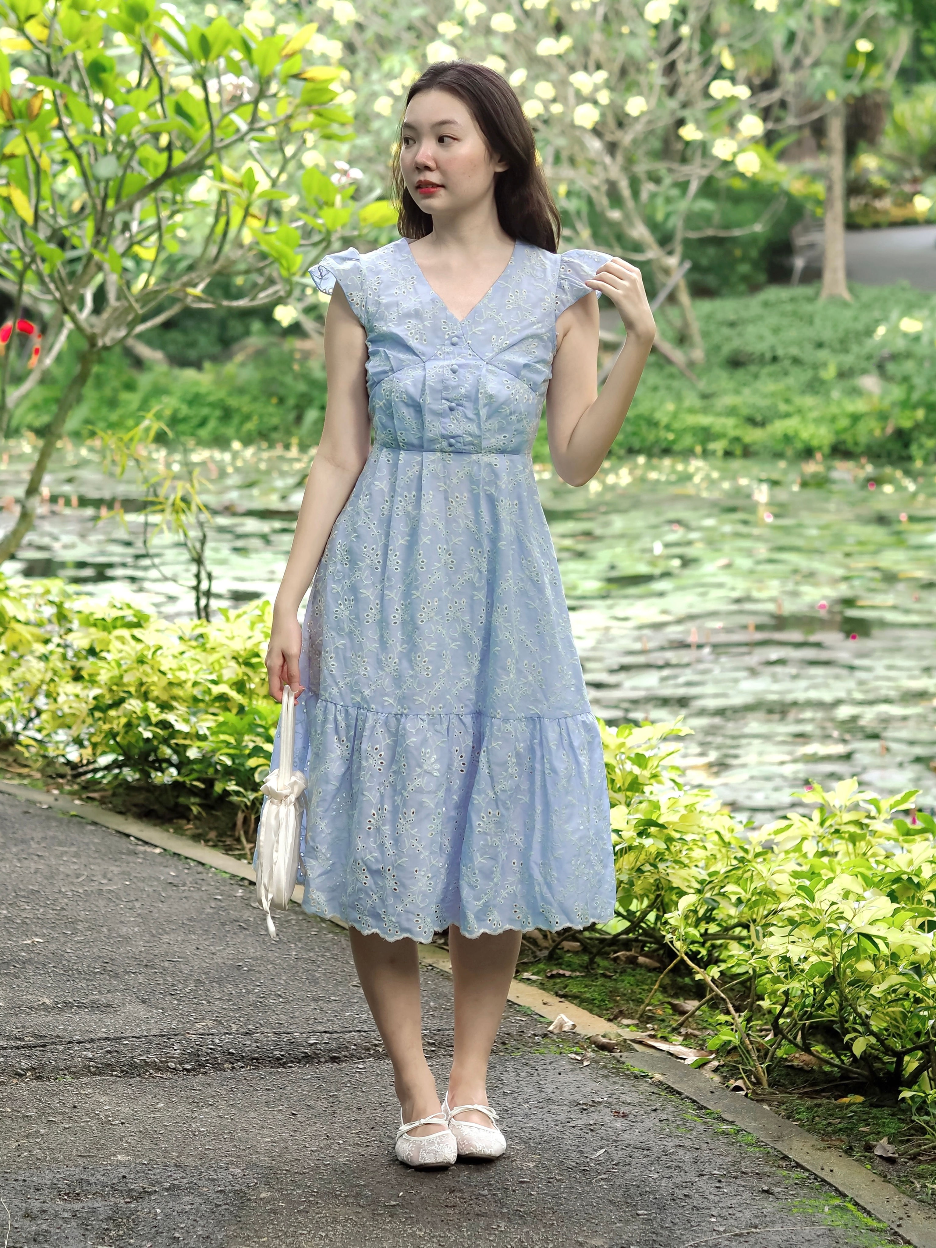 Serenity's Petals Button Down Midaxi Sleeve Dress