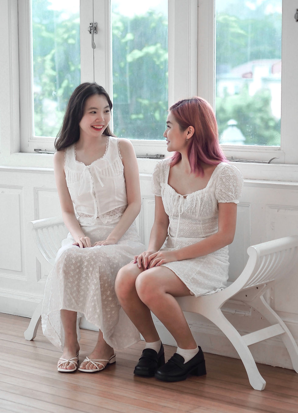 Thumbnail: [2 PIECE SET] Bella Donna Broderie Ribbon Top + Midi Skirt