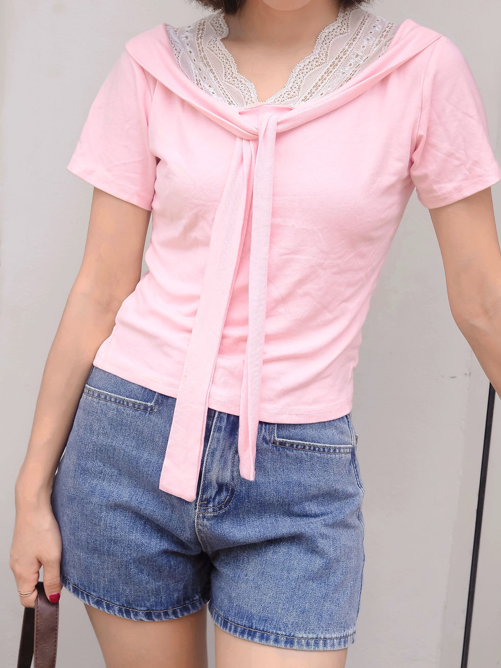 Thumbnail: [BUNDLE SET] Sweet Intentions Sailor Top x Blue Lullaby Denim Shorts