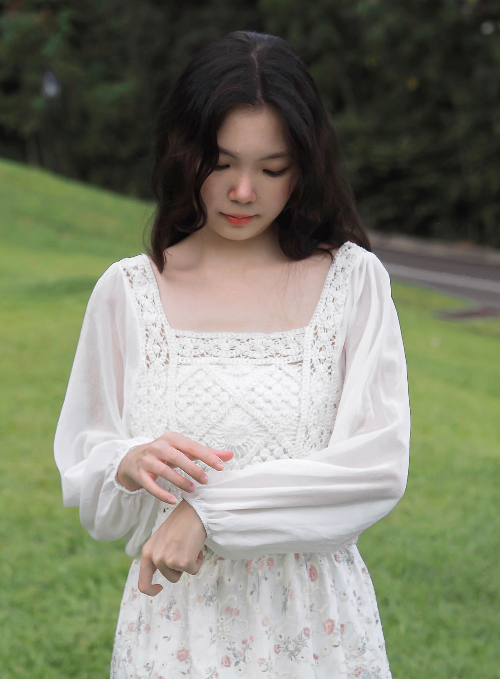 Thumbnail: Soft Dove Crochet Mesh Sleeve Top
