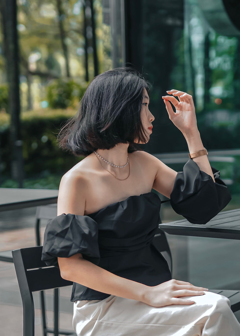 Thumbnail: Chef’s Kiss Off Shoulder Puff Sleeves Peplum Top (BLACK)