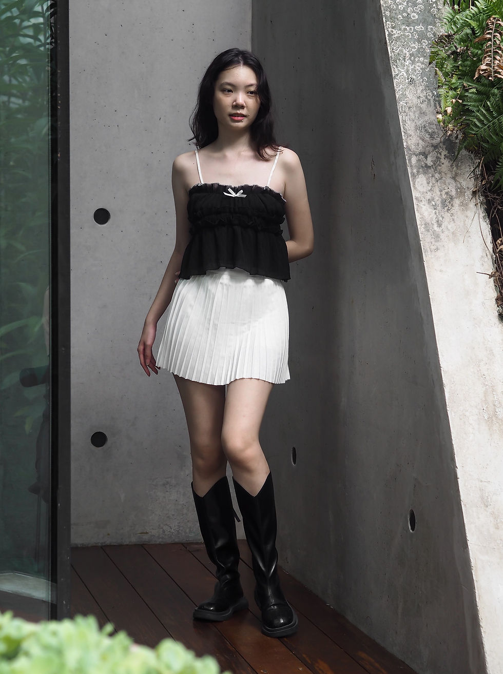 Thumbnail: REBEL Curved V-cut Long Platform Knee Boots