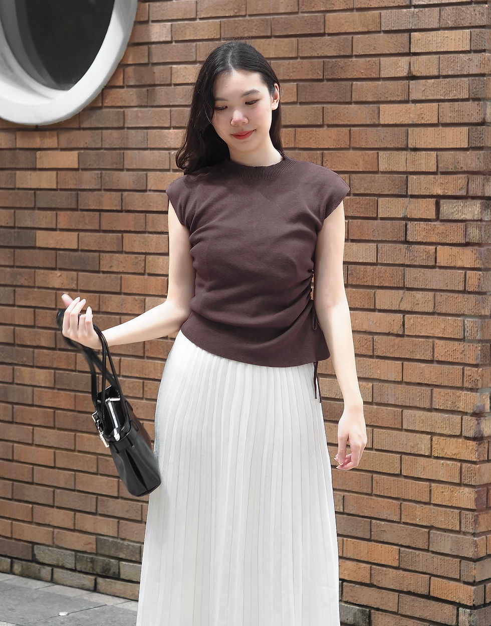 Thumbnail: Sagefield High Neck Assymmetrical Ruched Knit Top (BRUNETTE BROWN)