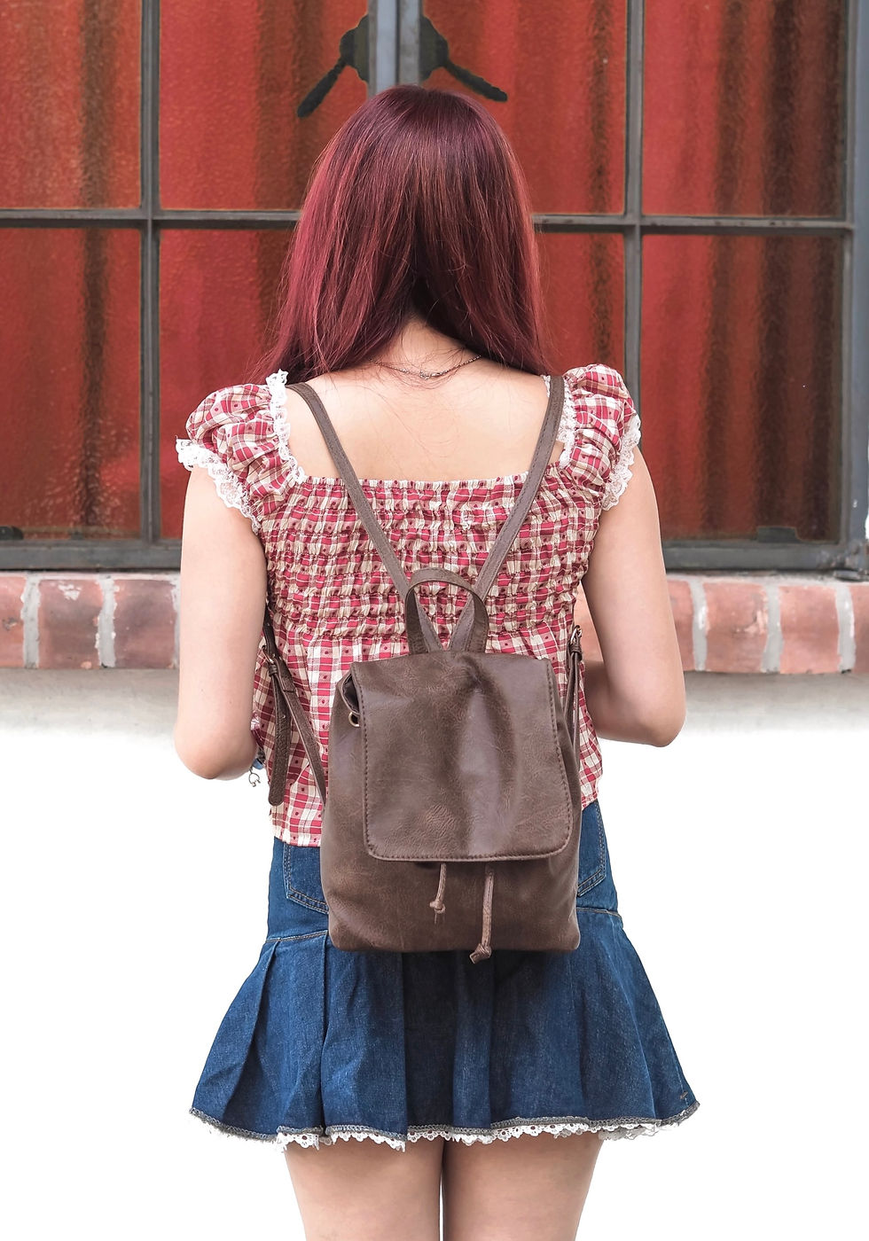 Thumbnail: French Films Vintage Brown Leather Small Backpack