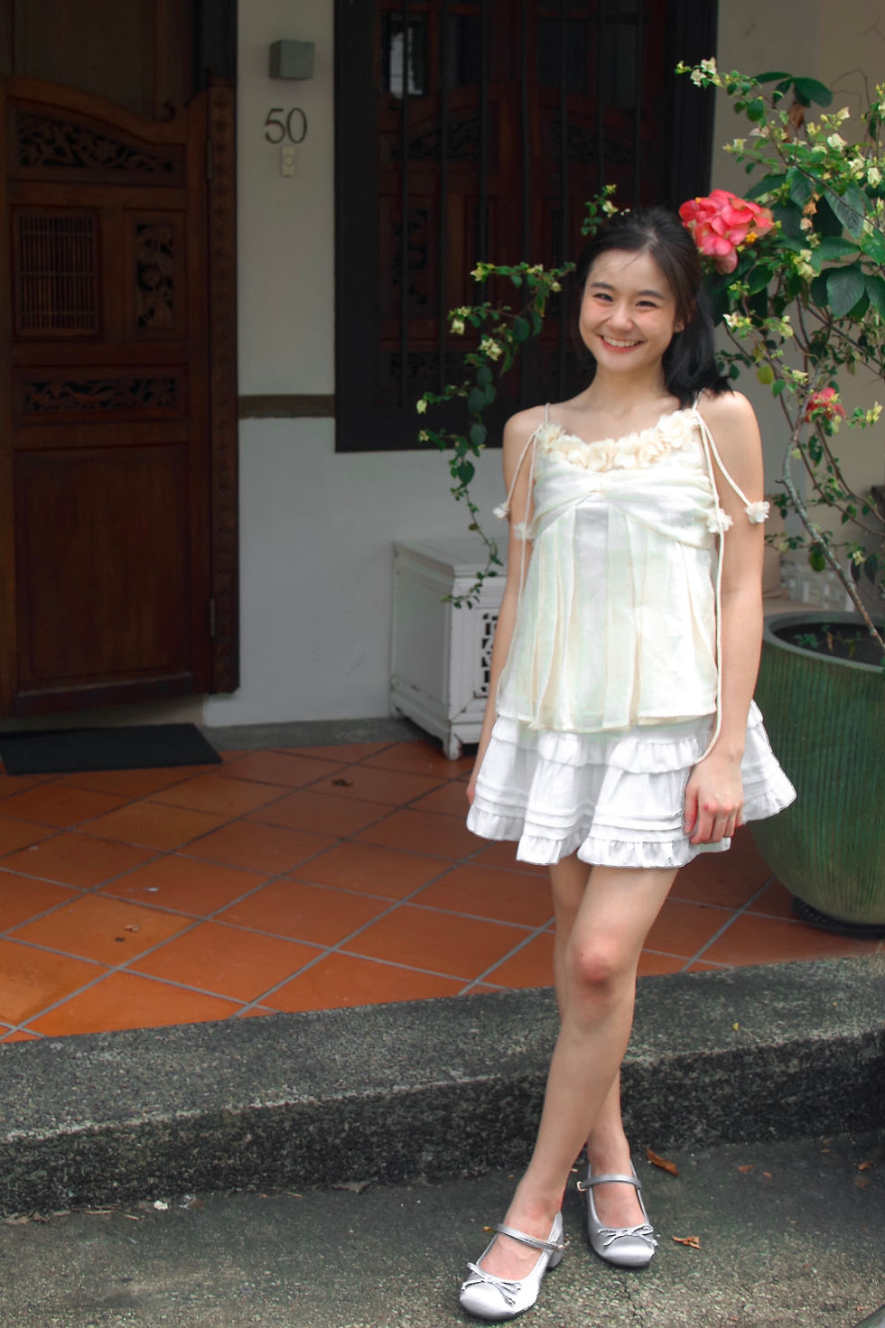 Thumbnail: Petals and Kisses Padded Flutter Spag Top (BEIGE) 