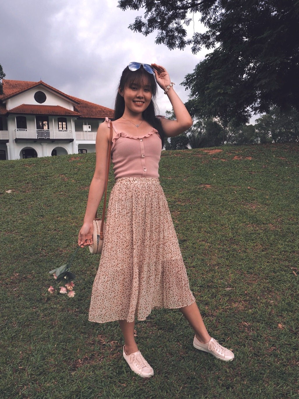 Impressionist Garden Floral Plisse Midi Skirt