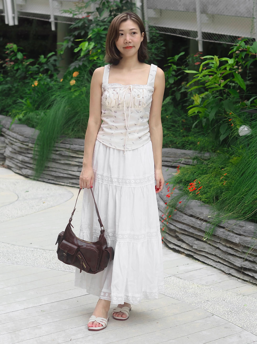 Thumbnail: Garden Sonnets 3-Tier Floral Embroidery Skater Skirt (WHITE)