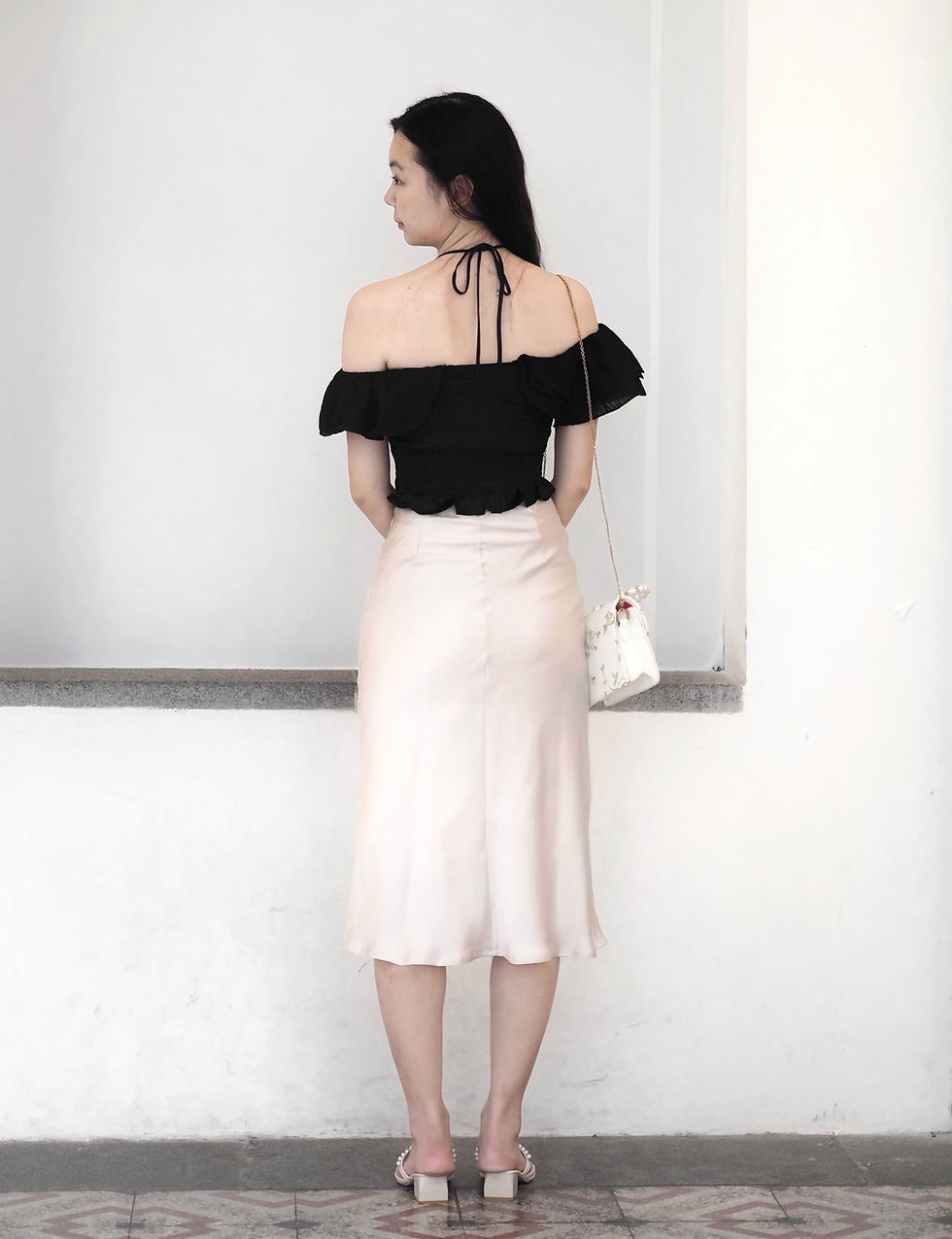 Thumbnail: Champagne Toast Satin Fishtail Midi Skirt 
