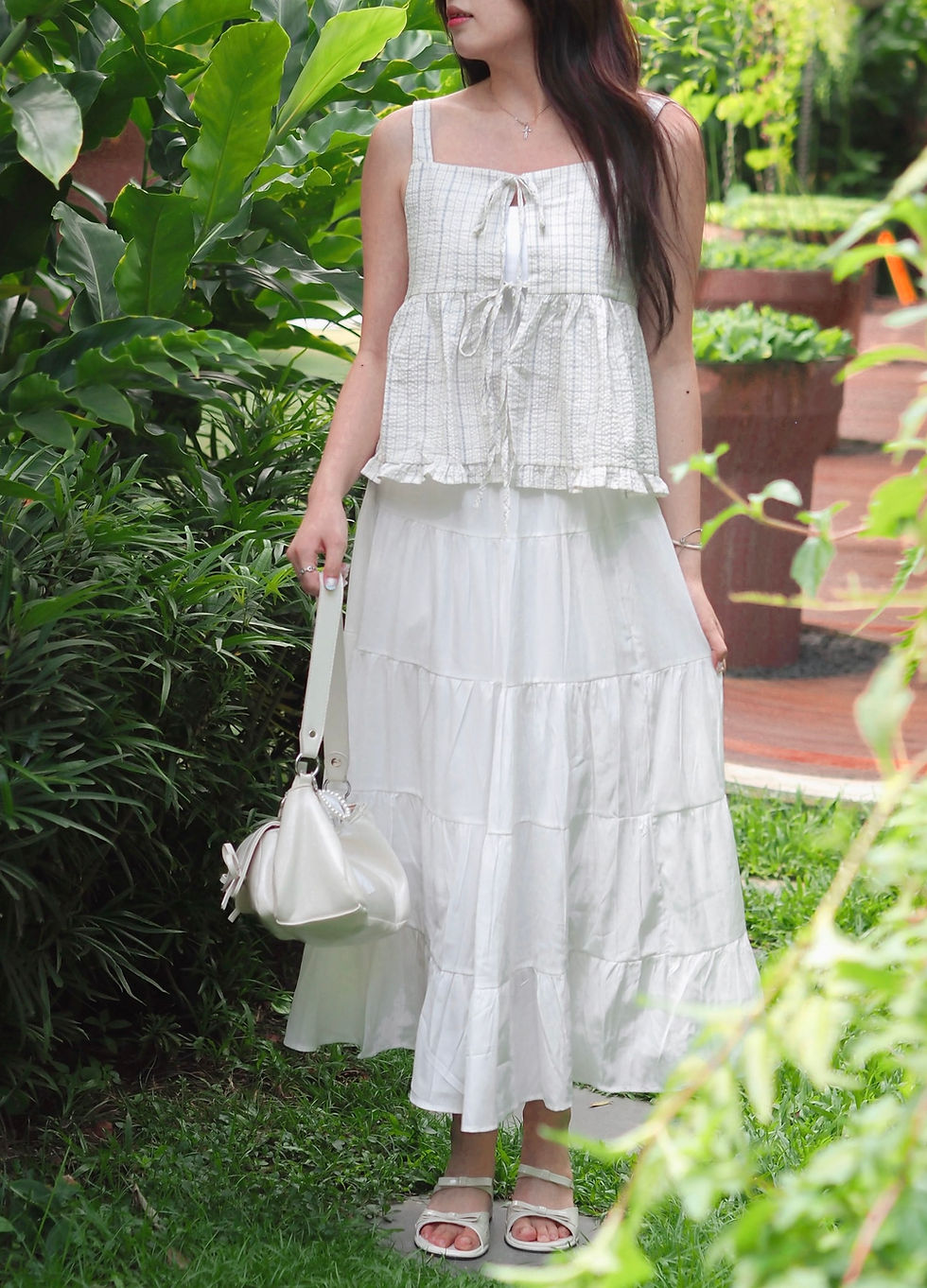 Thumbnail: Los Angeles 5-Tier Maxi Skater Skirt (WHITE) 