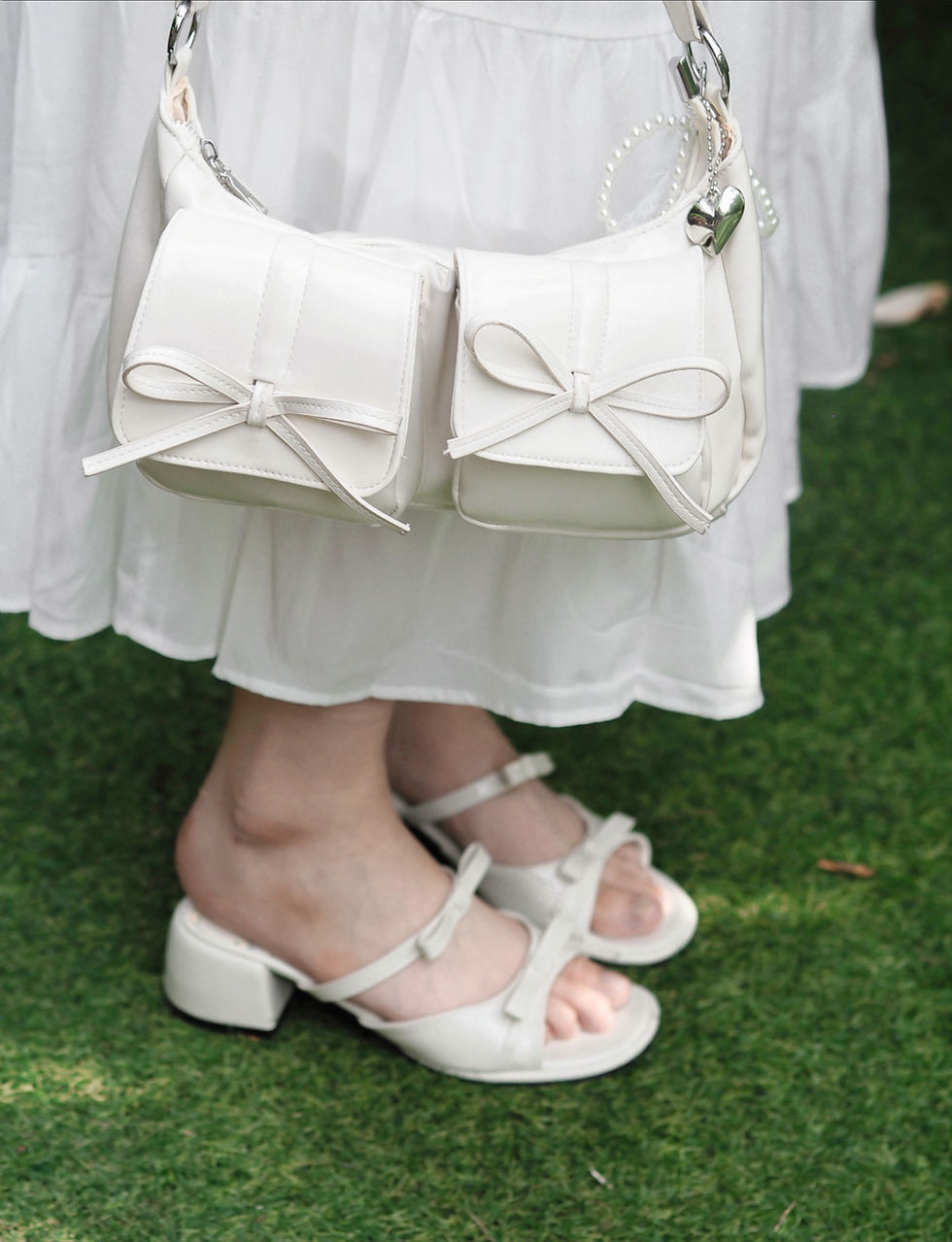 Thumbnail: Milk & Honey Ribbon Double Strap Low Block Heels