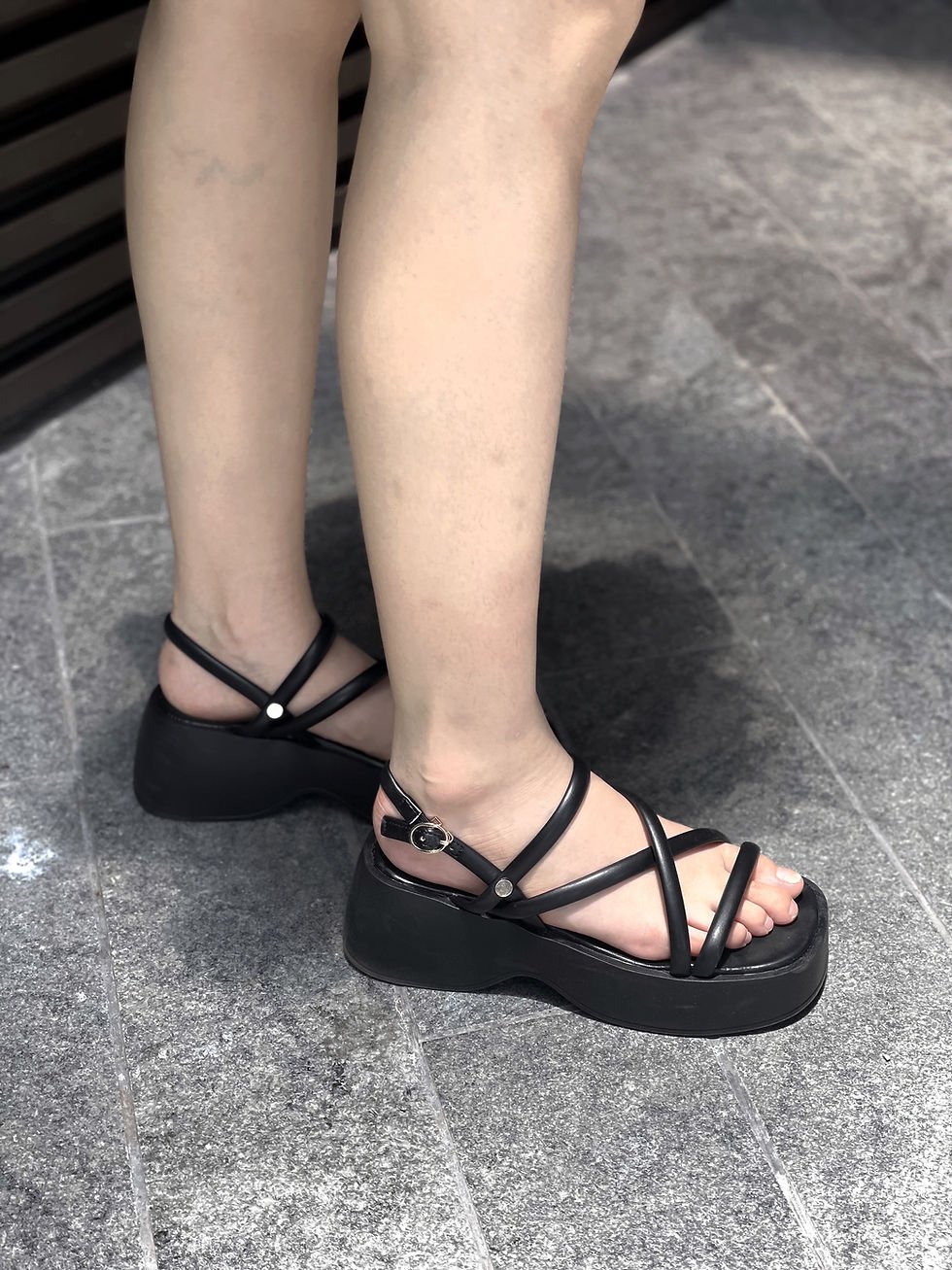 Thumbnail: Dream High Strappy Tubular Platform Wedge Sandals (BLACK)