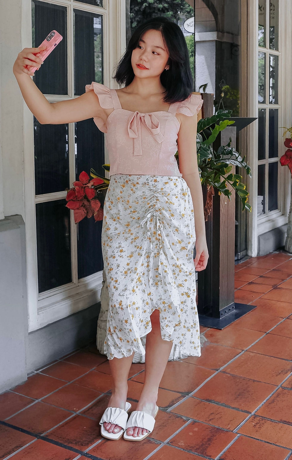 Thumbnail: Kindred Spirits Padded Floral Embossed Ruffle Top (BLUSH PINK)