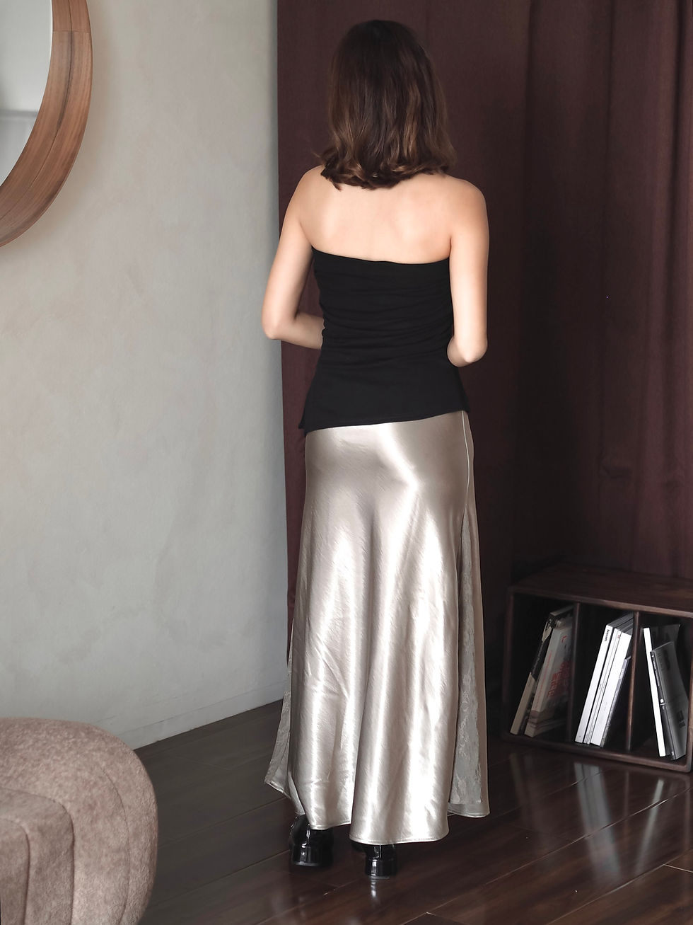 Thumbnail: Shakespeare Satin Floral Lace Mesh Fishtail Skirt (DESERT TAUPE)