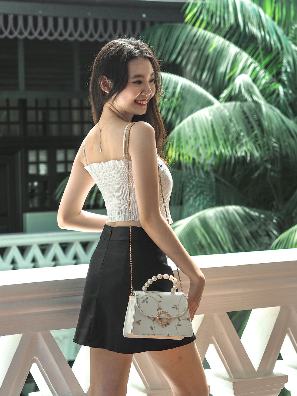 Thumbnail: Bridgerton Padded Ribbon Lace Spag Top (WHITE)