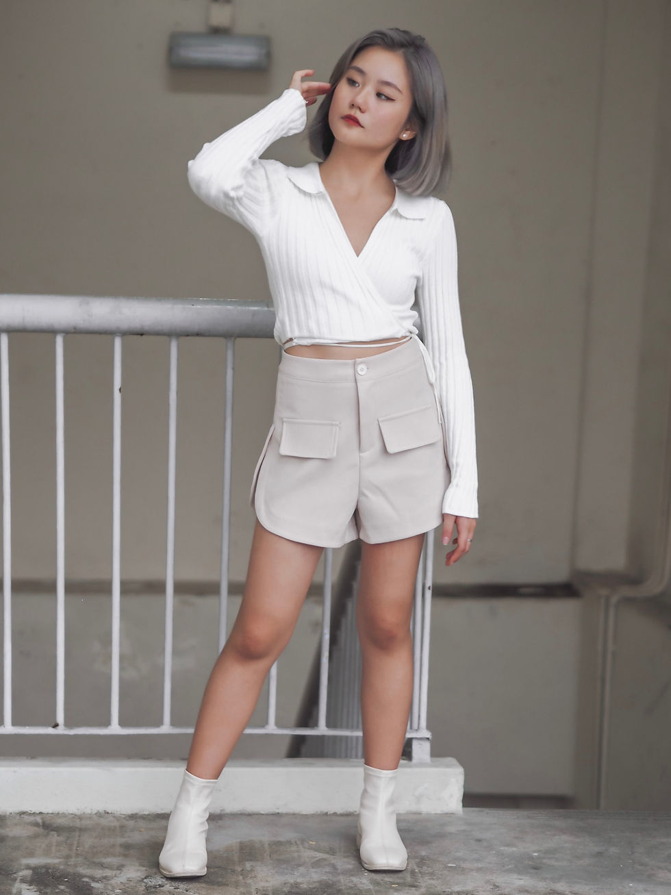 Thumbnail: City of Angels Ribbon Wrap Knit Top (WHITE)