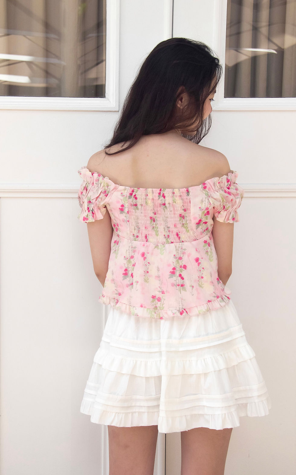 Thumbnail: Daylight Blooms 2-way Off Shoulder Flutter Top