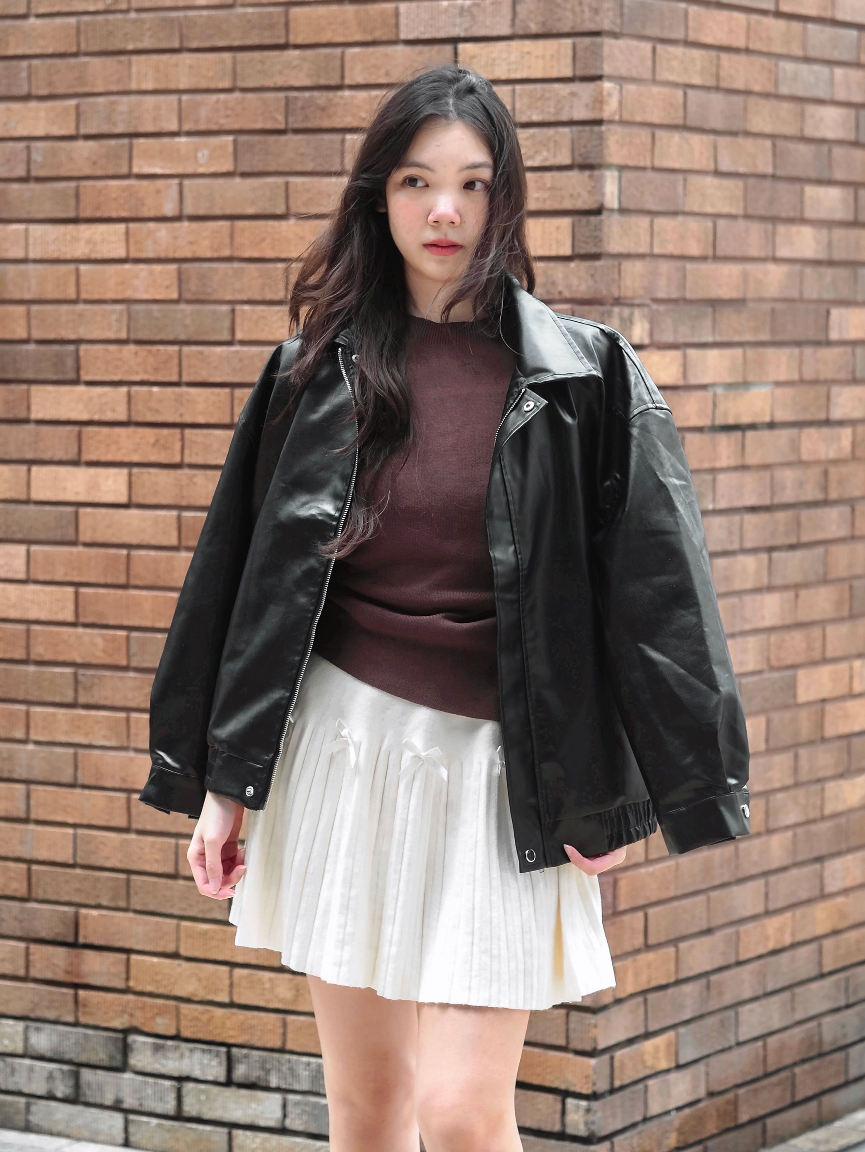 Dark Paradise Oversized Leather Zip Down Biker Jacket (BLACK)