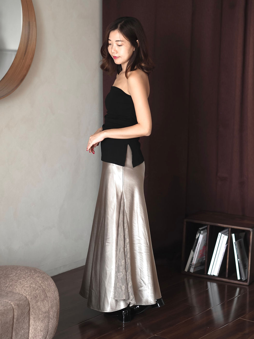 Thumbnail: Diva Padded Assymmetrical Ruched Bandeau Tube Top (BLACK)