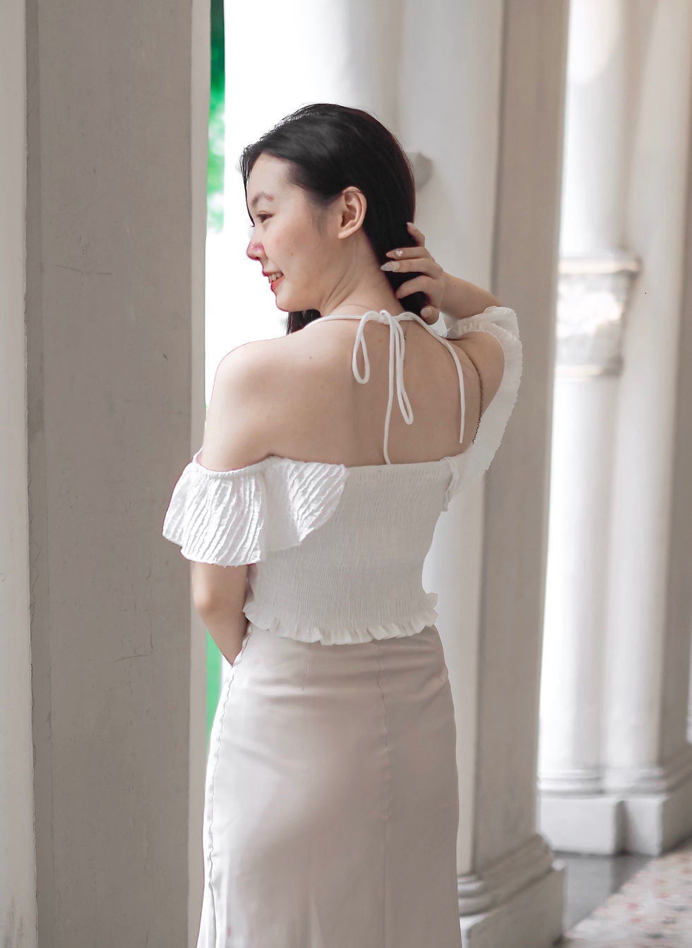 Thumbnail: Dovey Diaries Flutter Cold Shoulder Halter Top (WHITE) 