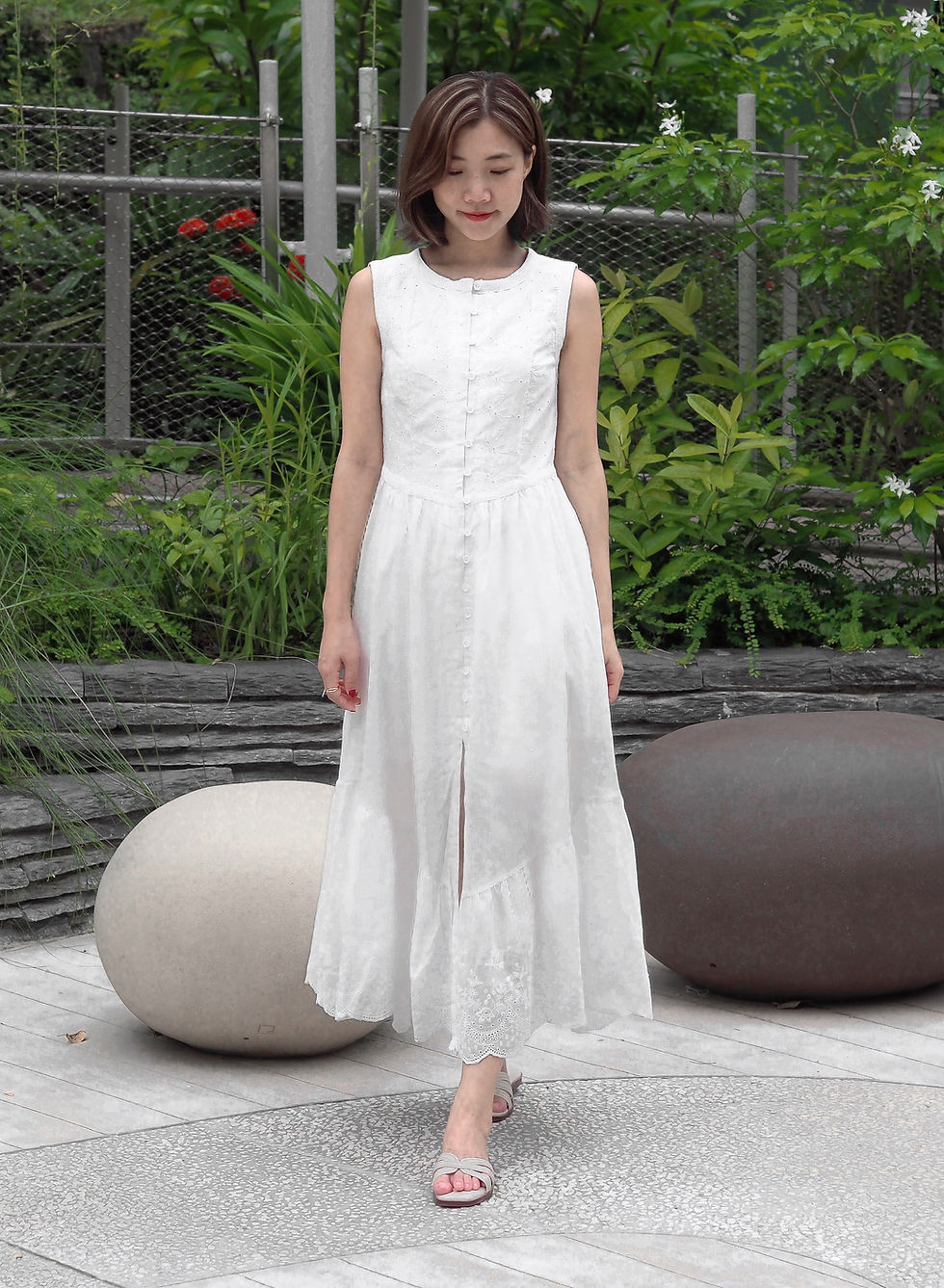 Thumbnail: Dearly Beloved Floral Embroidery Pearl Button Down Maxi Dress