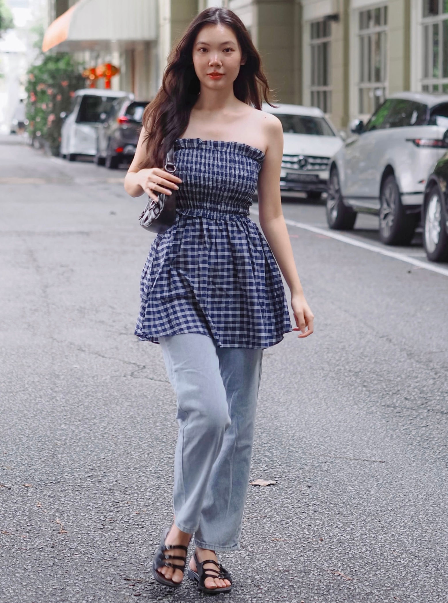 Cody Vintage Checkered Smocked Babydoll Tube Top