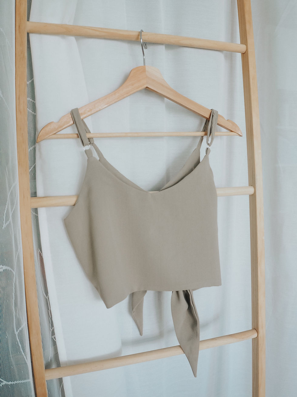 Thumbnail: Sweet Ambush Ribbon-Tie Spag Top (SAGE GREEN)