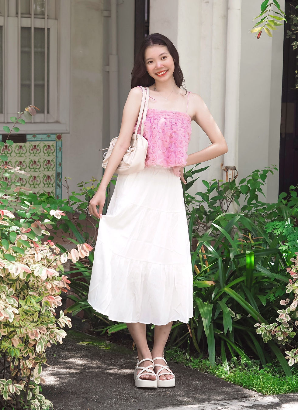 Thumbnail: Petals and Poise 2-way Floral Shoulder-Tie / Tube Top (BARBIE PINK)