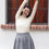 Thumbnail: Winter Sonata Ribbon Pleated Skater Skirt (HEATHER GREY)